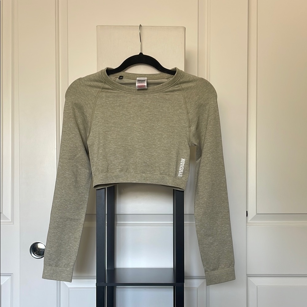 Gymshark Green Seamless Cropped Long Sleeve Athletic Top
